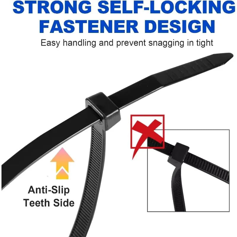 Nylon Cable Zip Ties Self-Locking – 100 or 1000 Pack