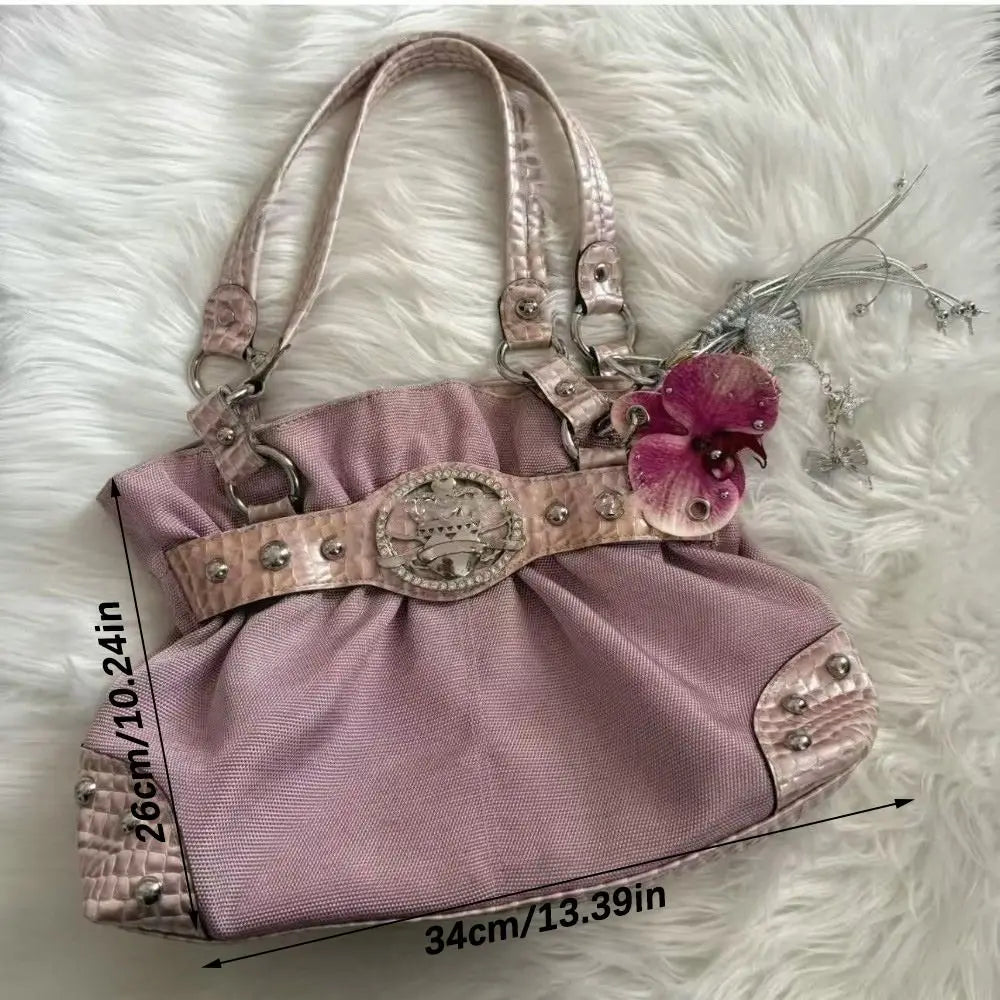Canvas Y2K Shoulder Bag – Large Rivet Tote Handbag | Nixie