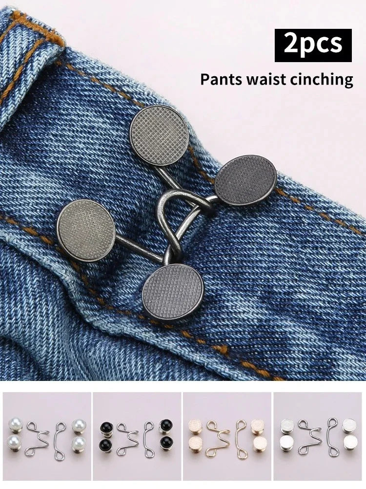 2pcs Adjustable Metal Jeans Waist Buckle Snap Fastener Button Set