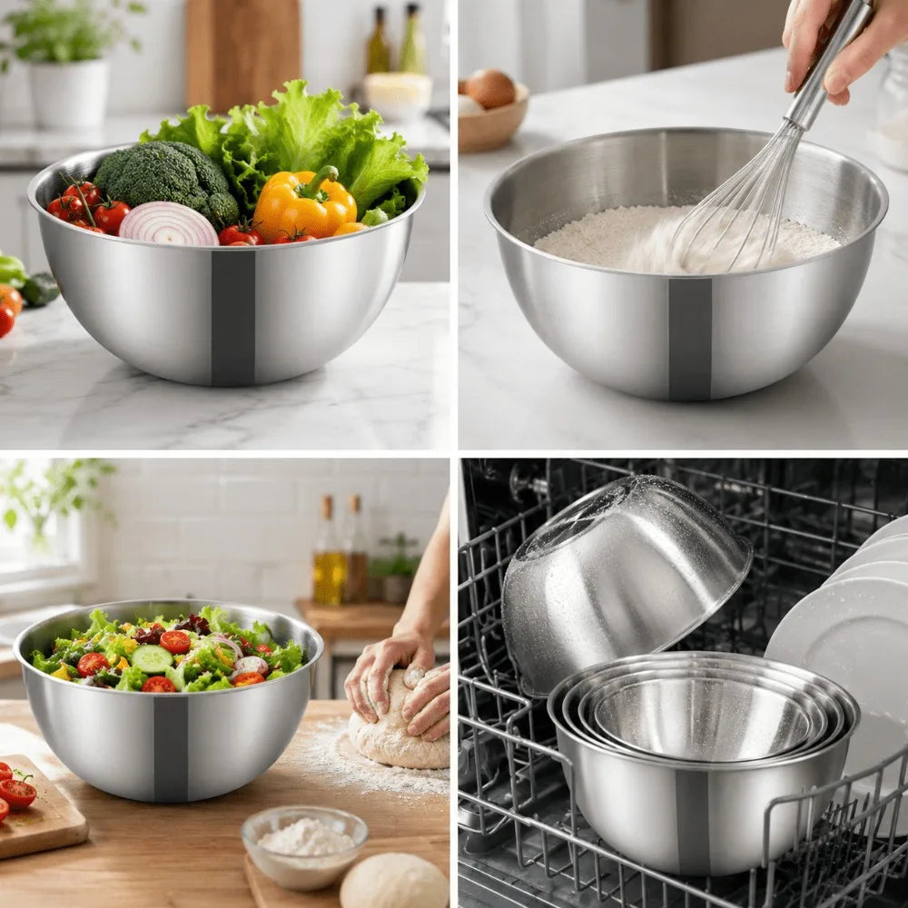 Stainless Steel Mixing Bowl & Sponge Set – Stackable Kitchen Bowl