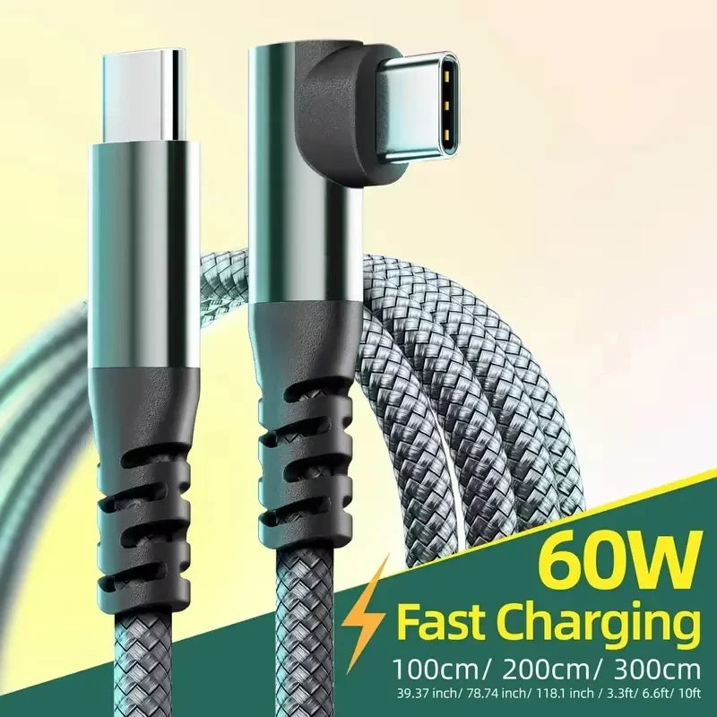 USB-C Braided Cable 60W PD Fast Charging 1M 2M 3M