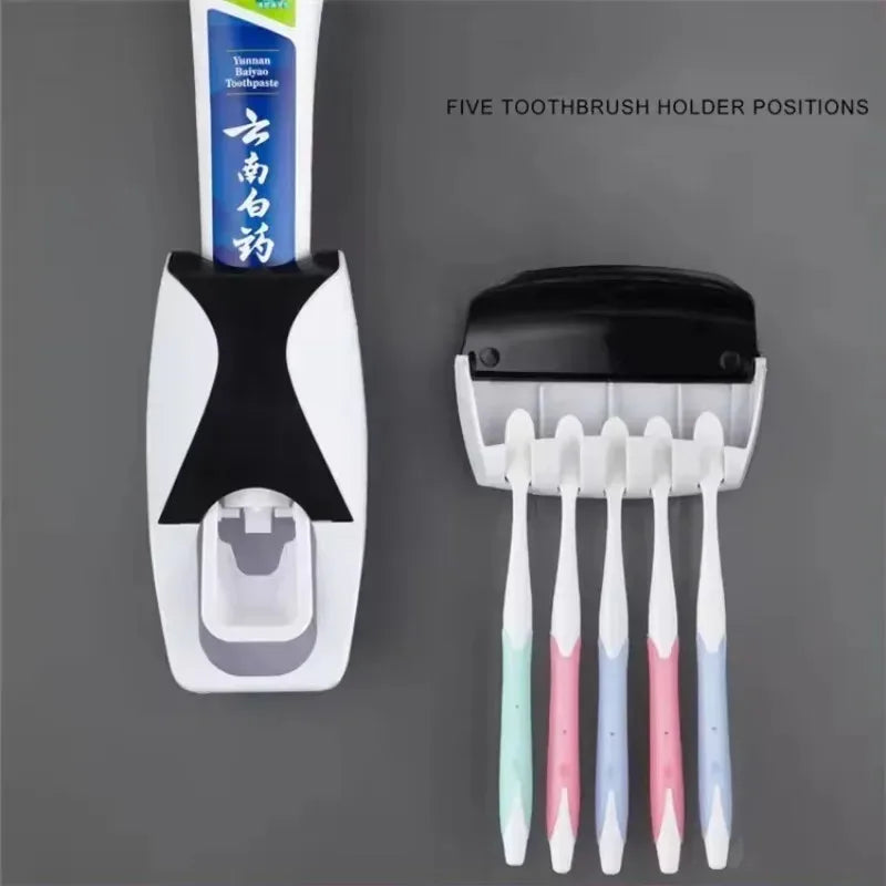 Wall Mounted Toothbrush Holder & Toothpaste Dispenser Set