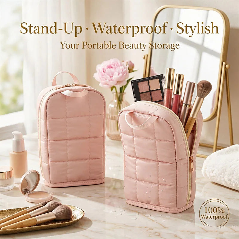 Standing Makeup Brush Bag – Large Capacity Cosmetic Organizer