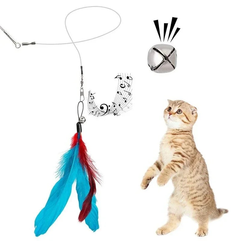 11-Pc Retractable Cat Feather Wand Toy Set with Refills