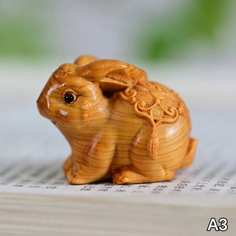 Wood Carved Easter Bunny Figurine – Cute Rabbit Ornament & Gift