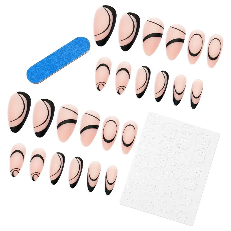 French Press On Nails – Rhinestone & Zinc Alloy Lines Design