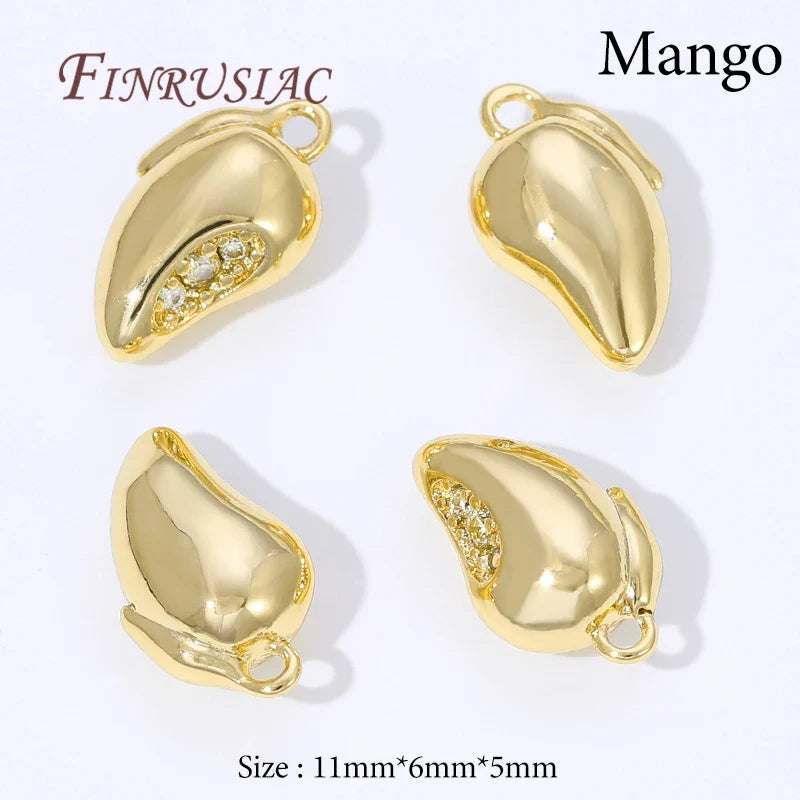 18K Gold Plated Mango & Strawberry Fruit Charms for DIY Jewelry