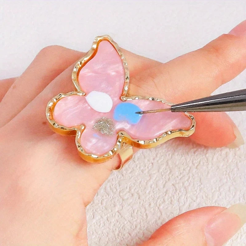 Resin Amber Butterfly Nail Art Palette Ring – Color Mixing Tool