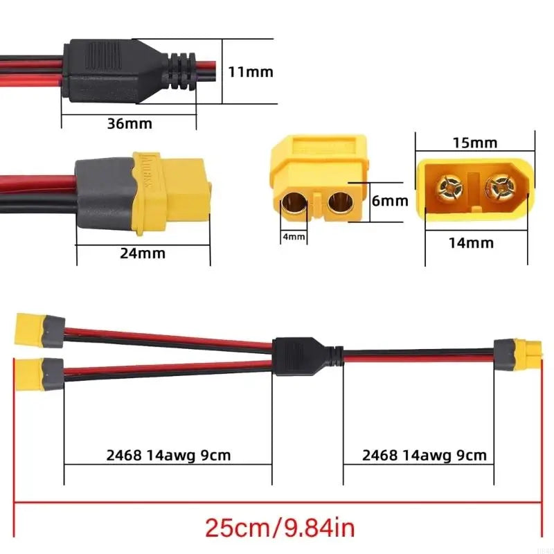 XT60 Y Splitter Cable – 1 Male to 2 Female 25cm Power Wire
