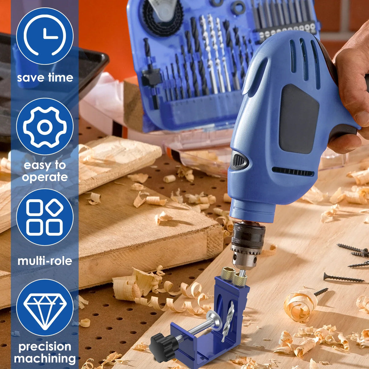 47-Pc Pocket Hole Jig Kit – 15° Angle Drill Guide for Woodworking
