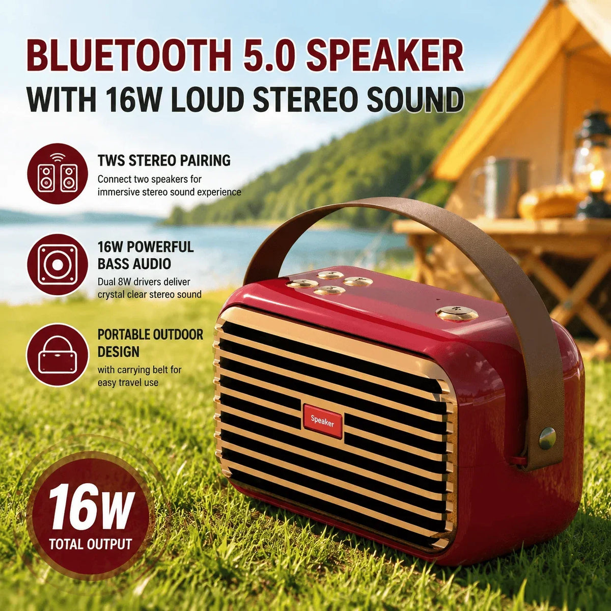 STONEGO 16W Bluetooth 5.0 Portable Speaker IPX5 Waterproof TWS