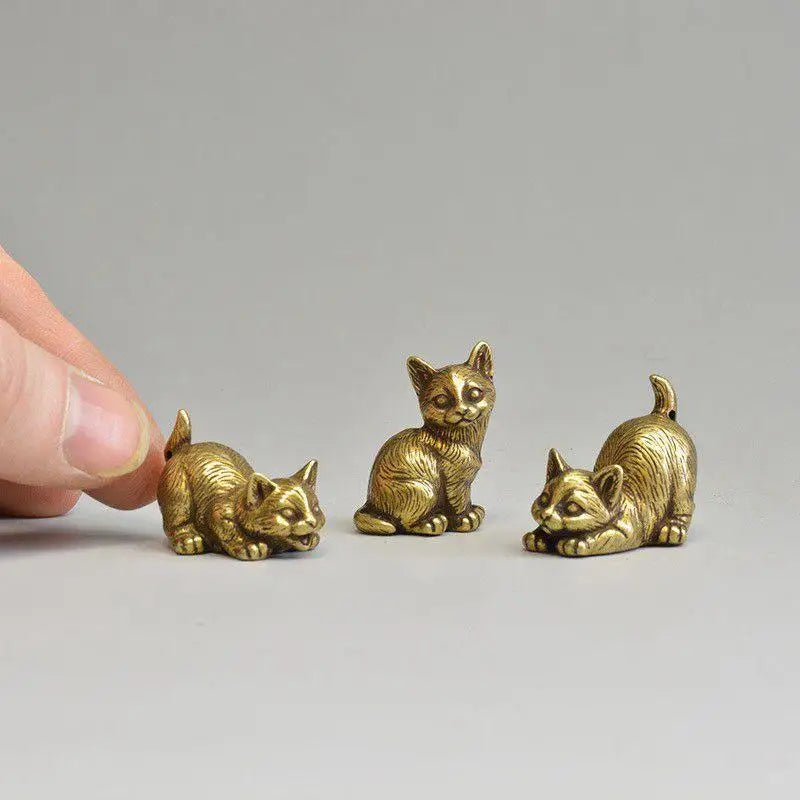 Brass Cat Figurine Miniature Tea Pet Desktop Ornament | 4 Styles