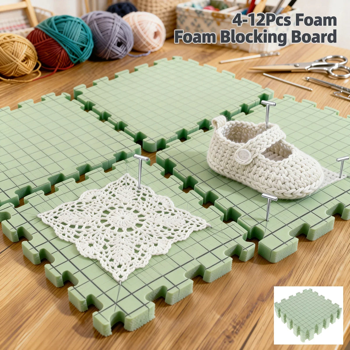 Foam Blocking Board Set – 4 EVA Grid Mats for Knitting & Crochet
