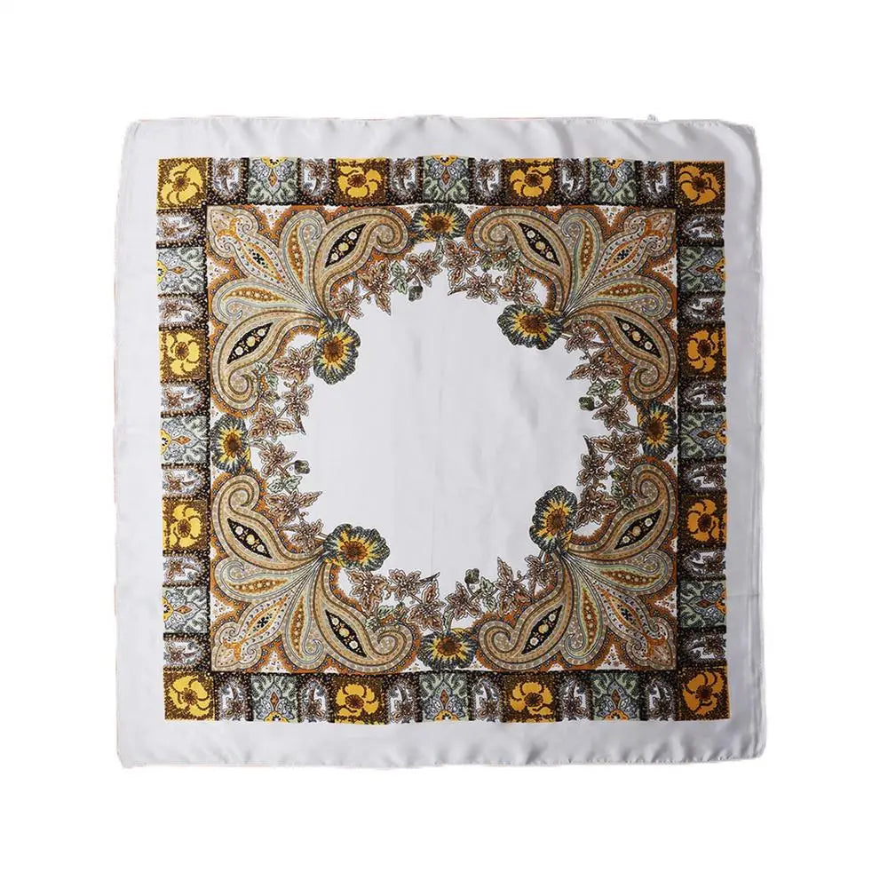 35" Vintage Faux Silk Square Scarf – Hair Bandana & Neckerchief