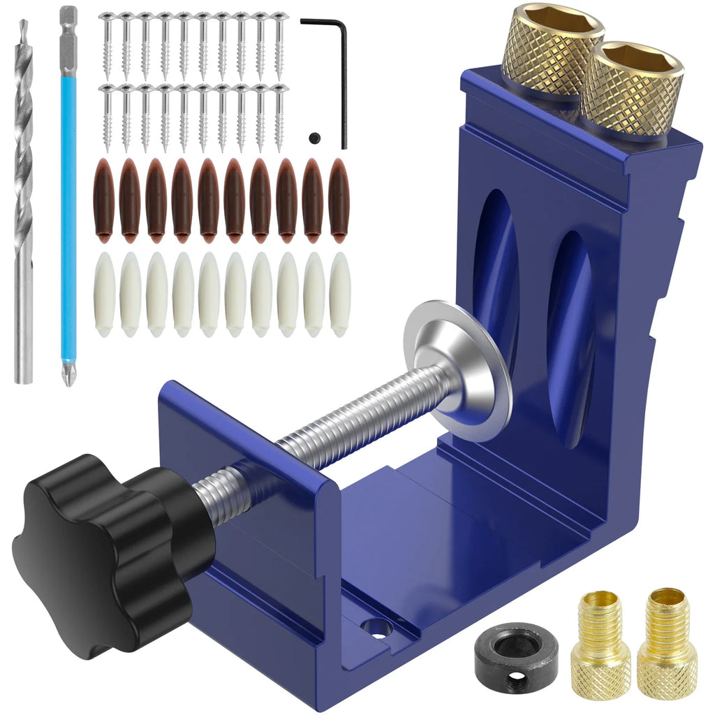 47-Pc Pocket Hole Jig Kit – 15° Angle Drill Guide for Woodworking