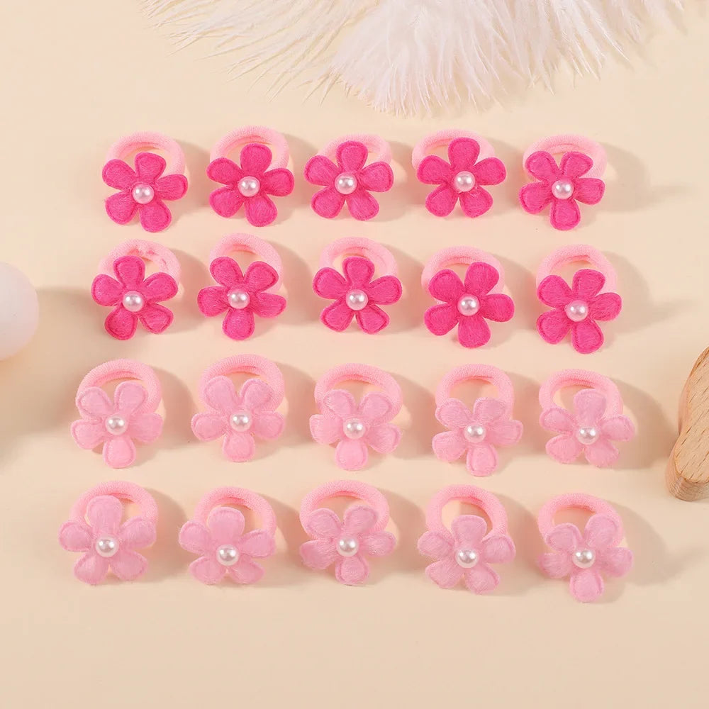 Girls Kids Hair Ties Pink Heart Star Ponytail Holders 10/20pcs