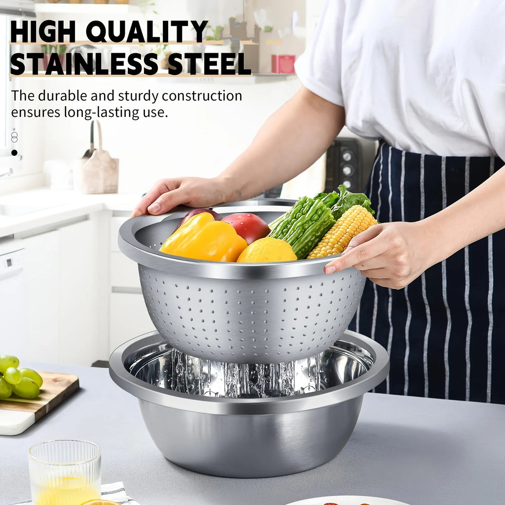 2-Piece Stainless Steel Colander & Mixing Bowl Set