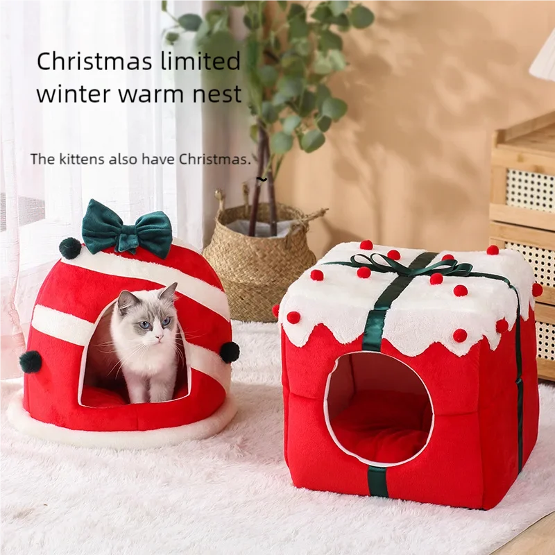 Winter Warm Plush Cat Nest | Box Design Pet Bed for Cats & Dogs