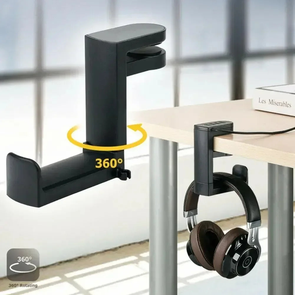No-Drill Headphone Hanger Desk Stand with Cable Clips