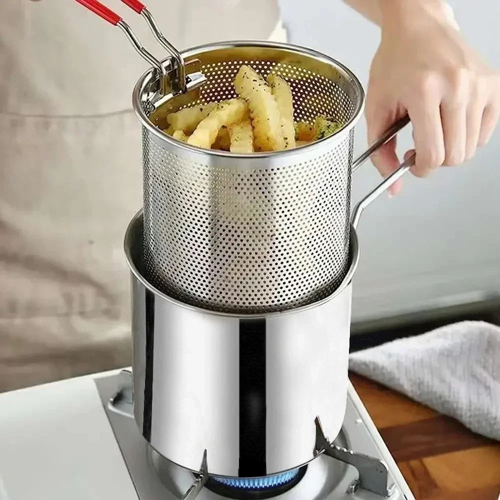 Stainless Steel Deep Fryer with Basket & Cool Touch Handle