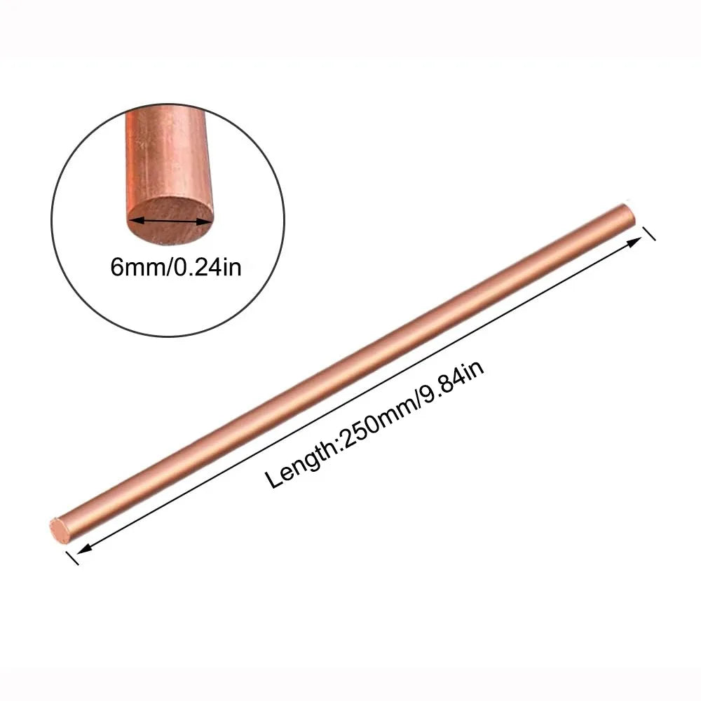 T2 Solid Copper Round Bar Rod 3–10mm x 250mm | Pure Copper