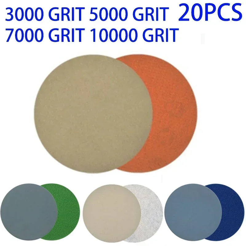 20Pcs 3" Hook & Loop Sanding Discs 3000–10000 Grit Wet/Dry
