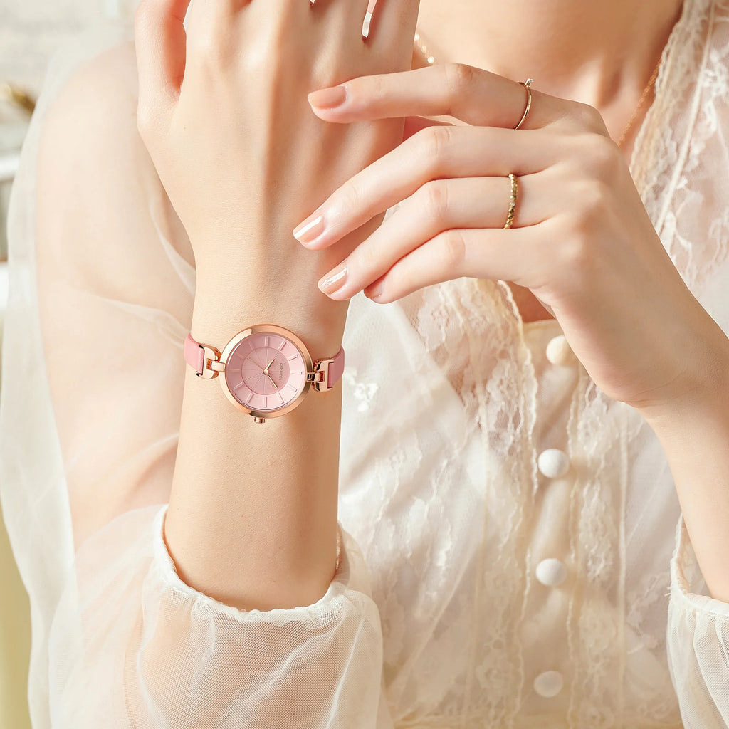 REBIRTH Women's Fashion Quartz Watch – Leather Band & Niche Style