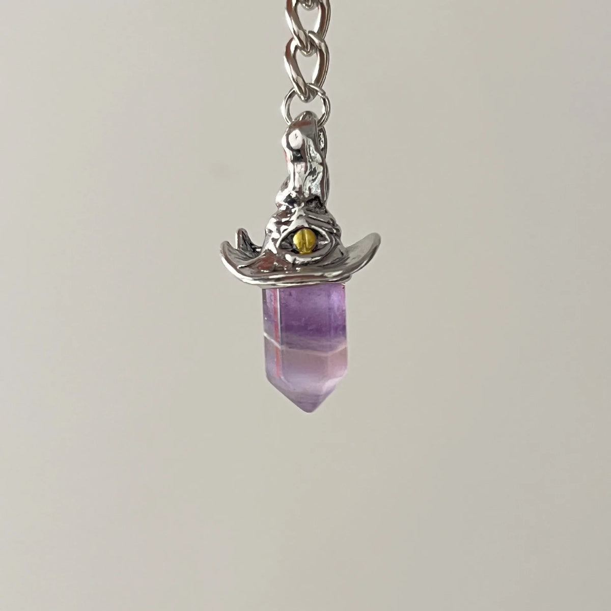 Natural Amethyst Hexagonal Crystal Witch Hat Pendant Necklace