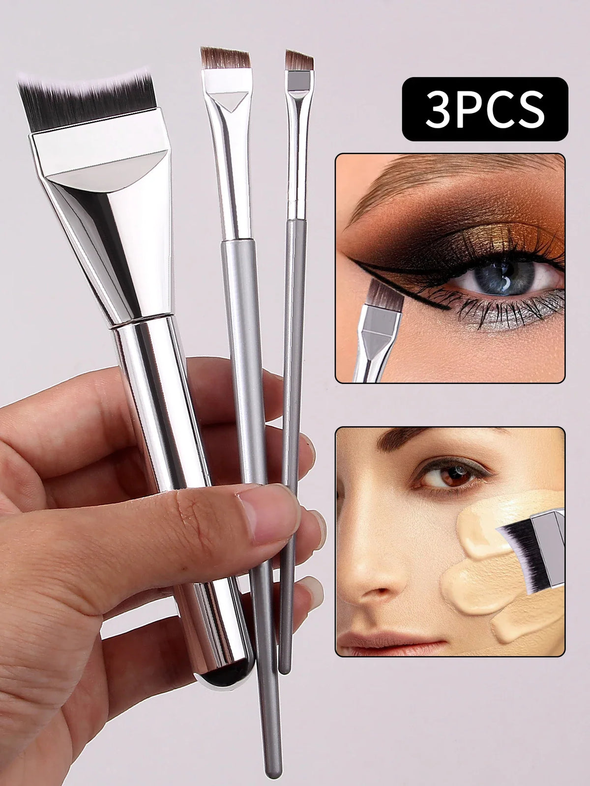 3-Piece Makeup Brush Set – Foundation, Mask & Eyeliner Brushes