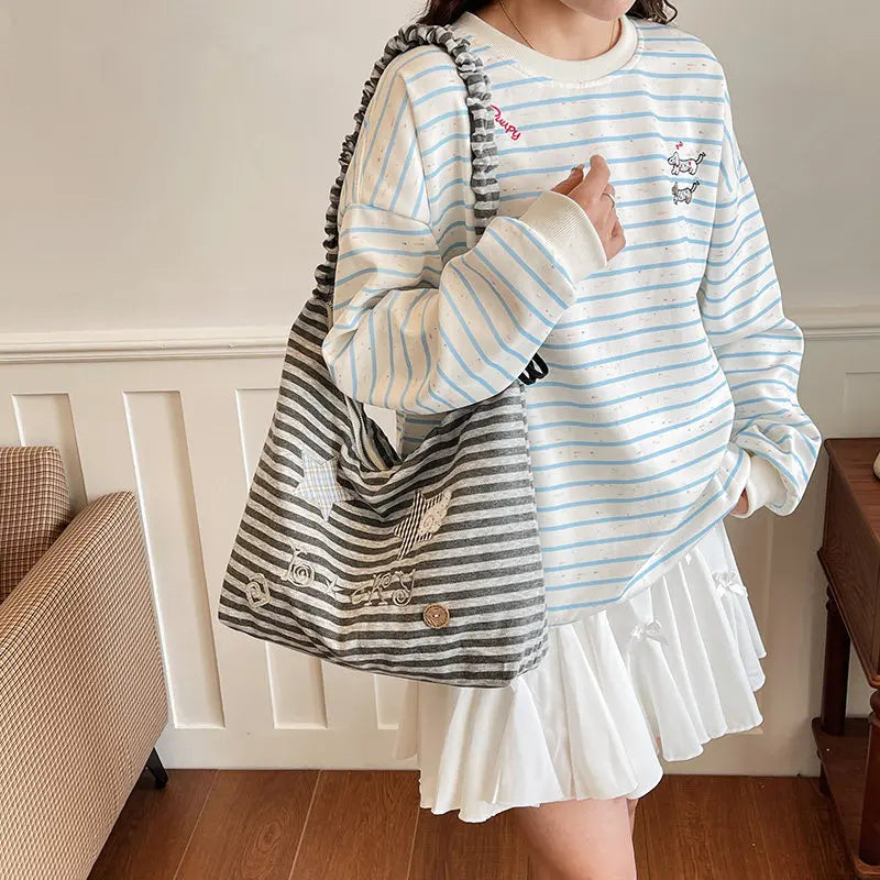 Women's Two-Tone Striped Tote Bag – Shoulder & Crossbody