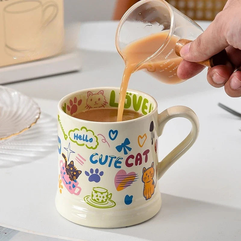 French Style Cat & Butterfly Ceramic Mug 370ml | Cute Gift