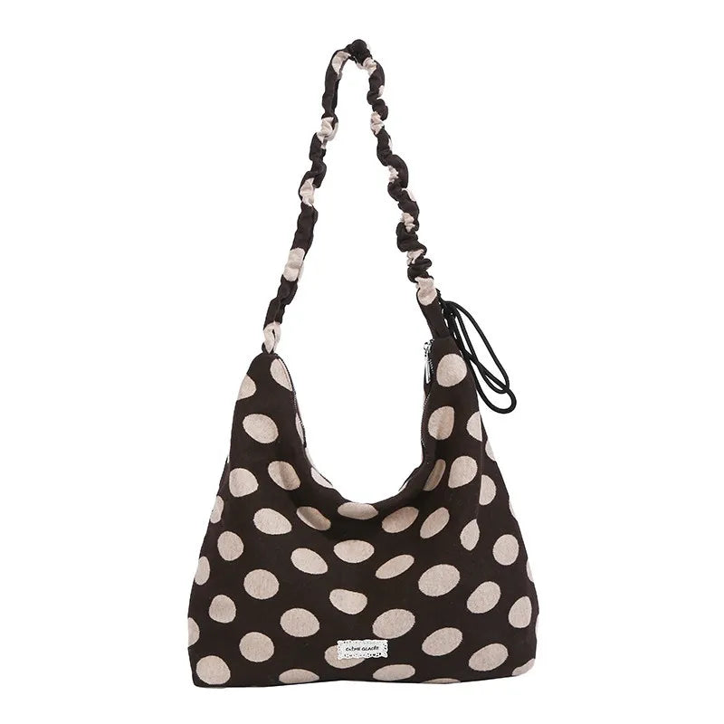 Japanese Retro Polka Dot Tote Bag – Large Shoulder Handbag