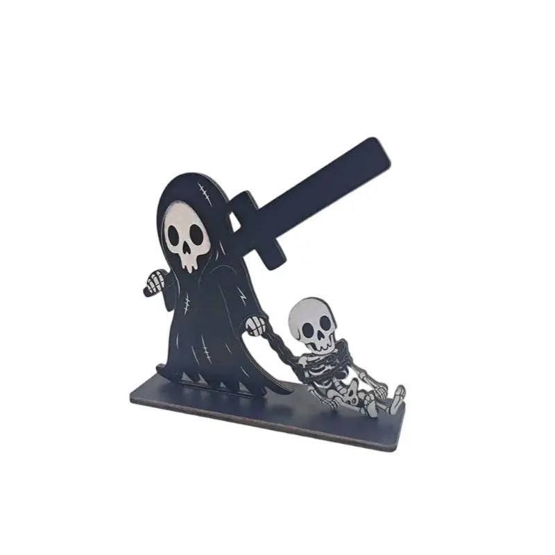 Wooden Grim Reaper Skeleton Ornament – Halloween Tabletop Décor