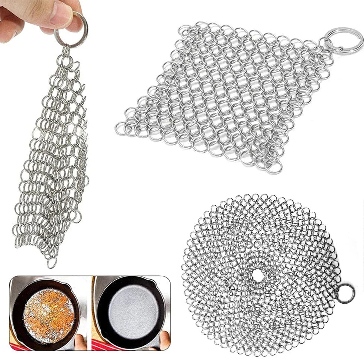 Stainless Steel Chainmail Scrubber for Cast Iron – 4 Inch