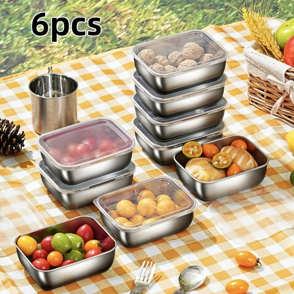 6-Piece Stainless Steel Leakproof Stackable Food Containers