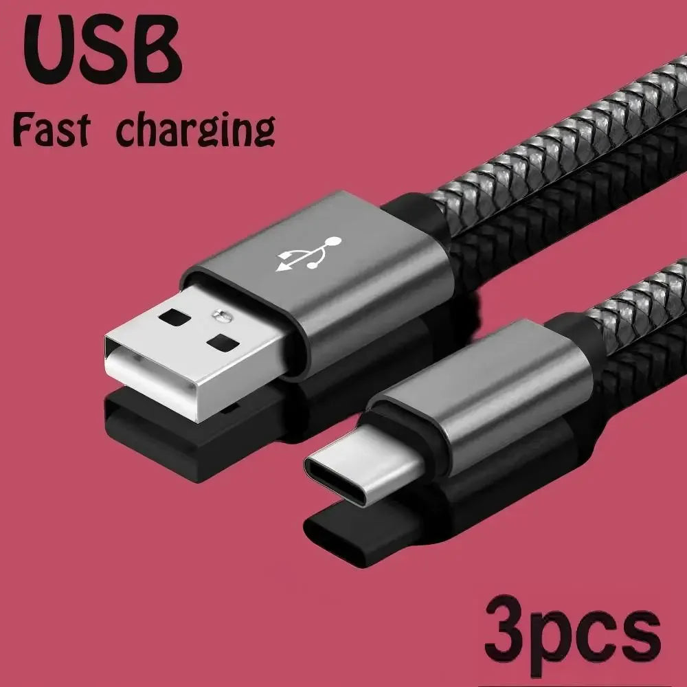 Nylon USB-A to USB-C Fast Charging Cable 1M 2M 3M – 5A