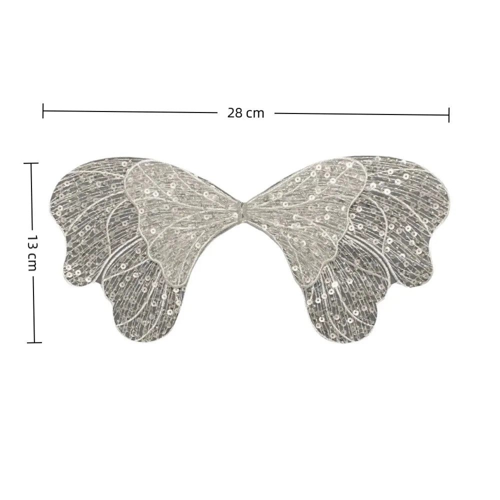 Silvery Bow Lace Patch – Sequin Bead Embroidery Bridal Appliqué
