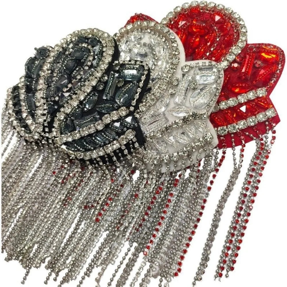 Rhinestone Tassel Epaulet – Sparkling Beaded Shoulder Patch