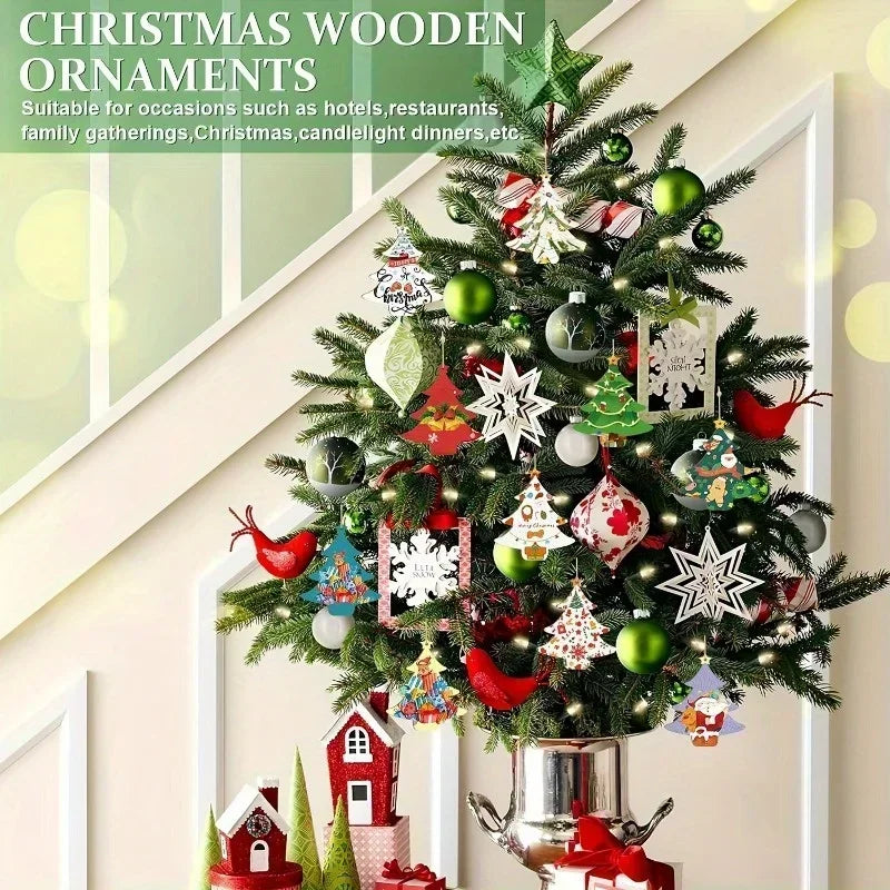 10Pcs Unfinished Wooden Christmas Tree Craft Set for Painting