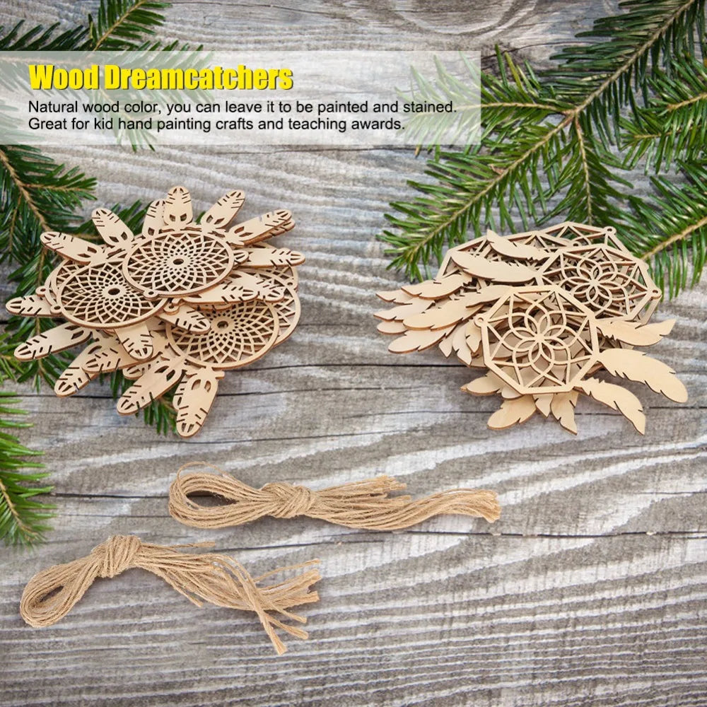 20pcs Unfinished Wood Dreamcatcher Ornaments – Boho DIY Kit