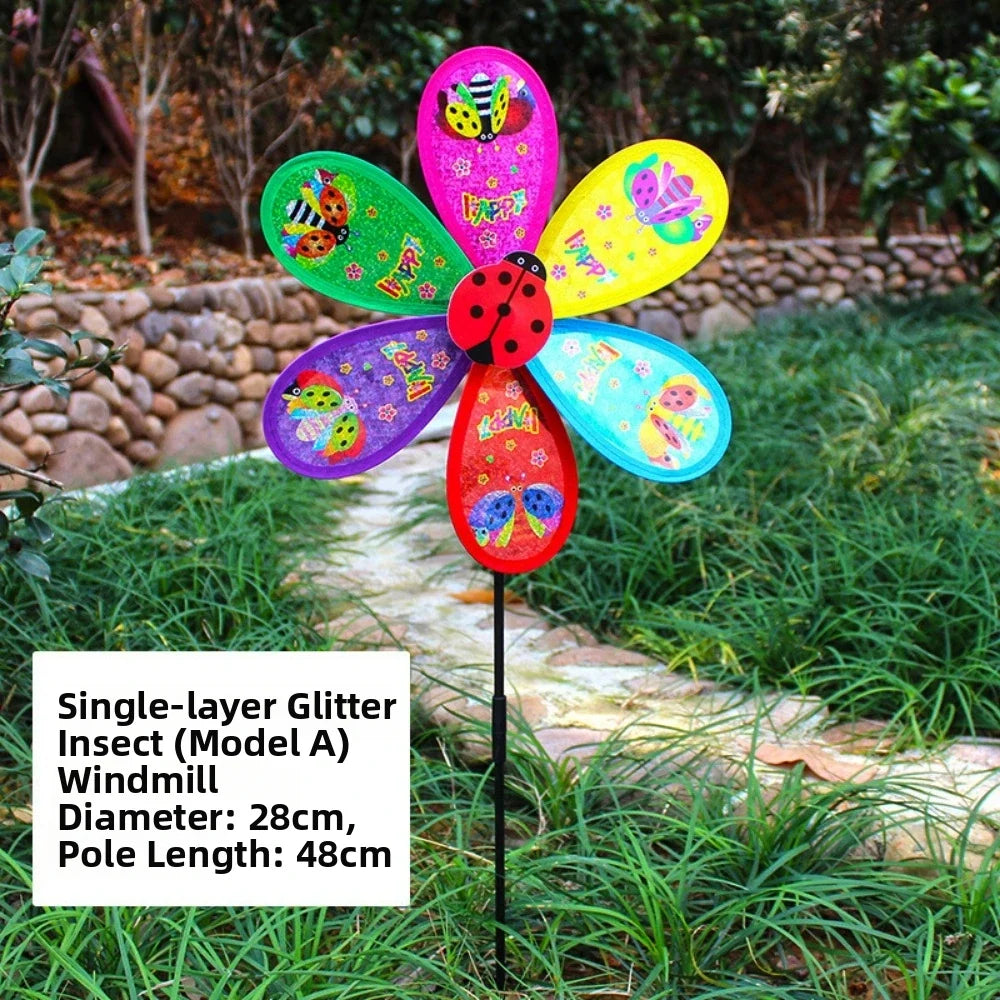Sparkly Insect Cartoon Pinwheel Wind Spinner | Garden Windmill