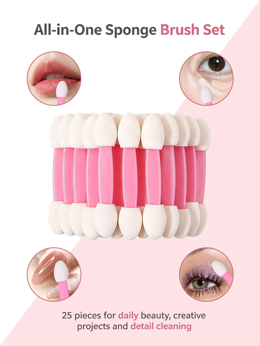 25Pcs Double-Sided Nail Art Brush & Powder Applicator Sponge Set