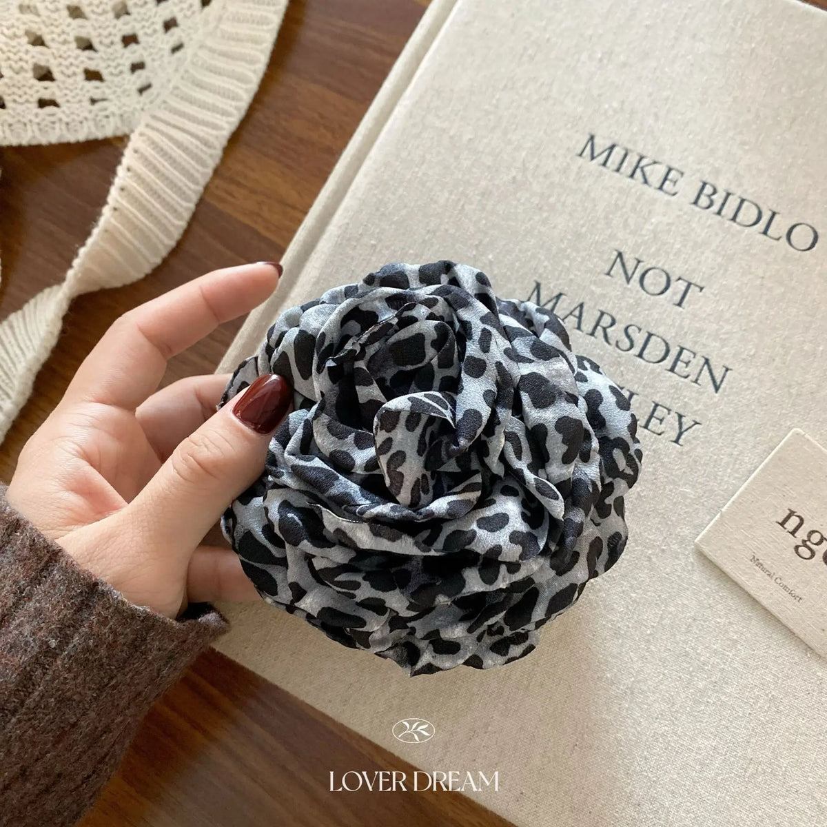 Leopard Print Fabric Rose Flower Hair Claw Clips for Women