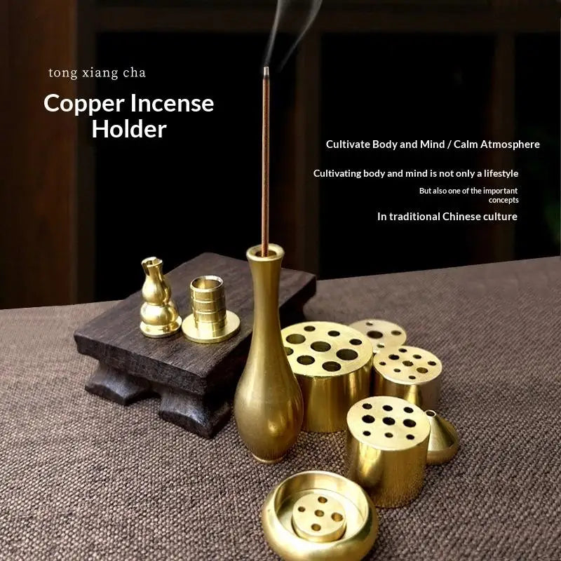 Solid Brass Incense Holder Set – Stick, Coil & Vase Zen Decor