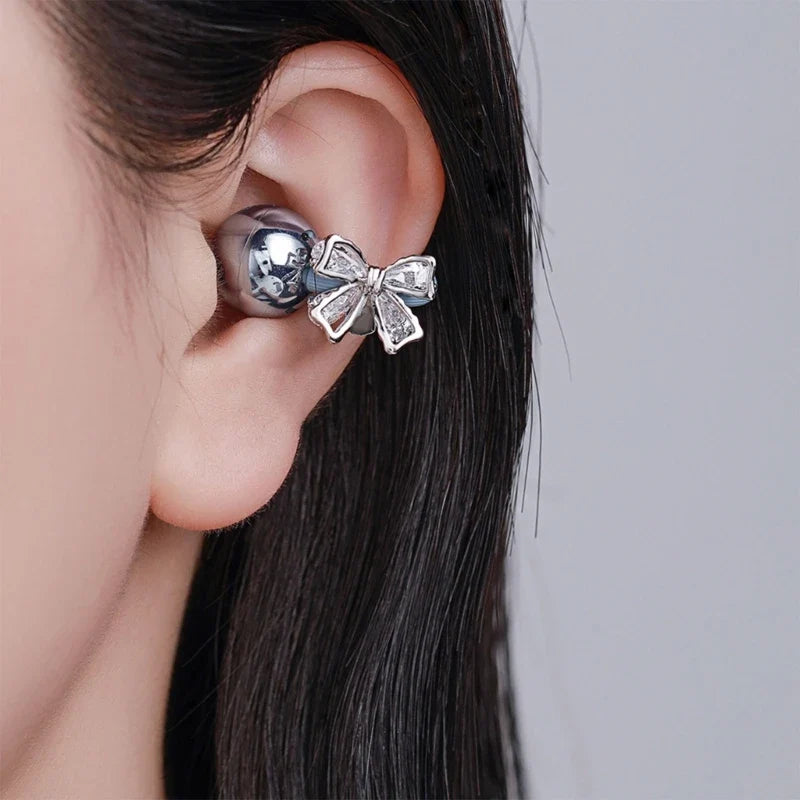 Silver Bow Ear Clip Charms for Freeclip Earbuds – 1 Pair
