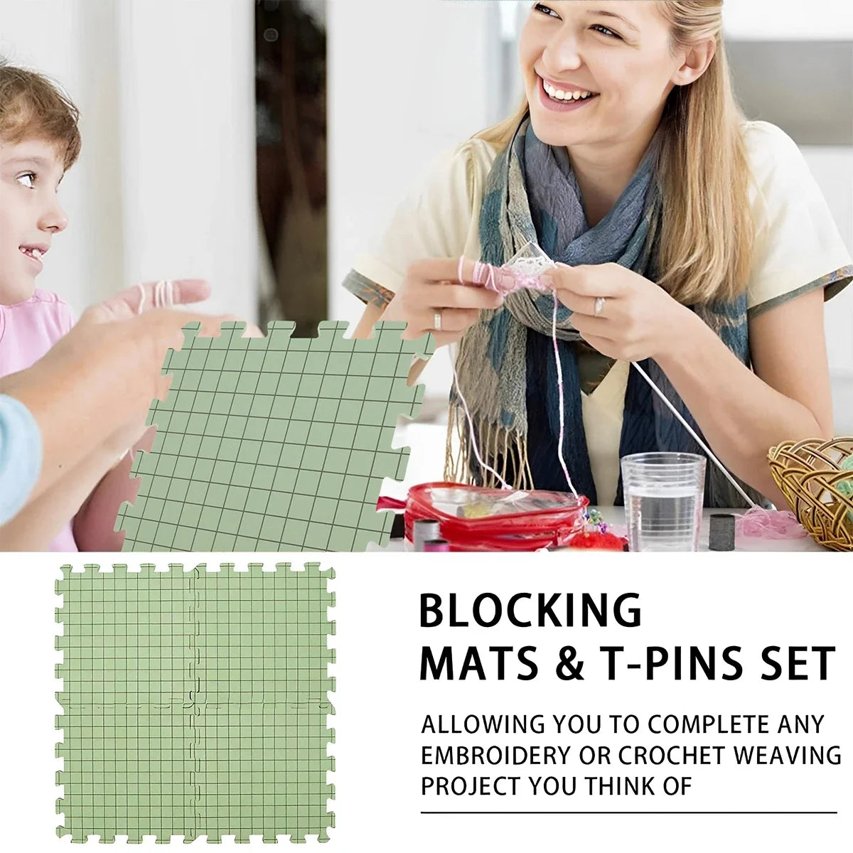 Foam Blocking Board Set – 4 EVA Grid Mats for Knitting & Crochet