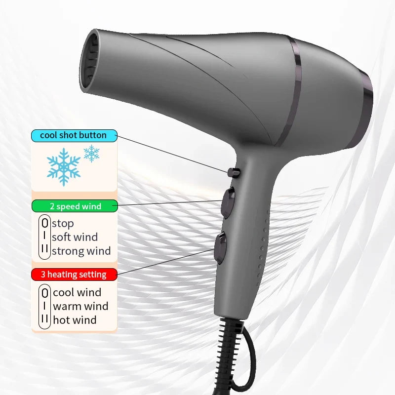 Professional Salon Hair Dryer 2200W Far-Infrared Anion Low Noise