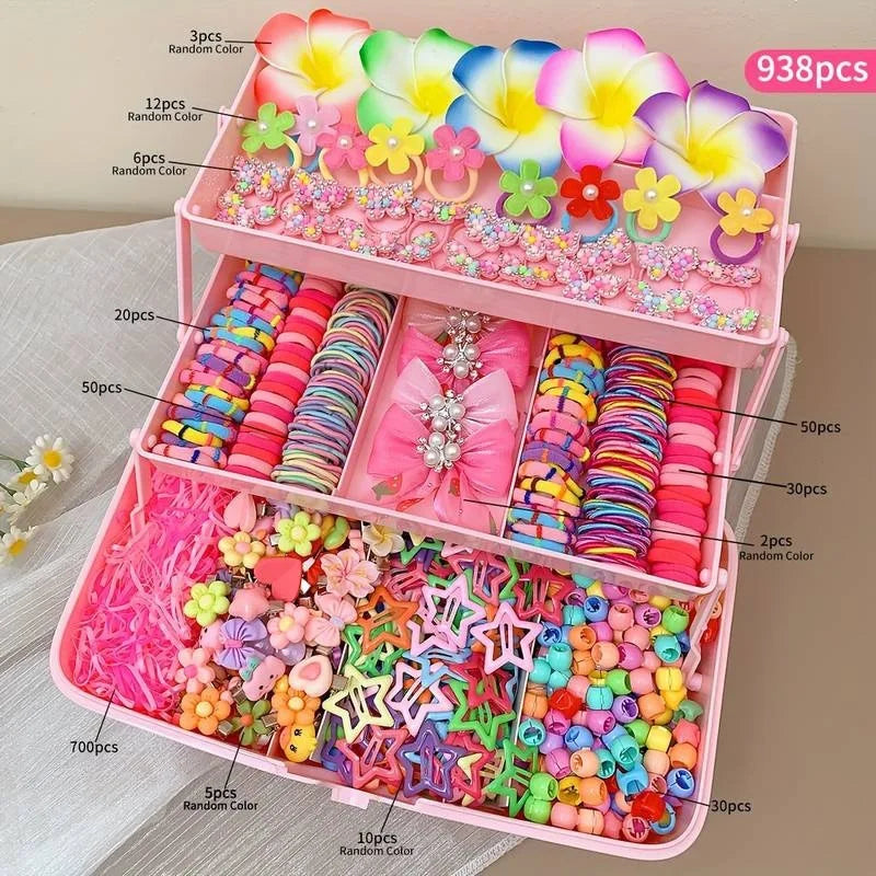 881Pcs Kids Hair Accessories – Clips, Ties & Scrunchies Set