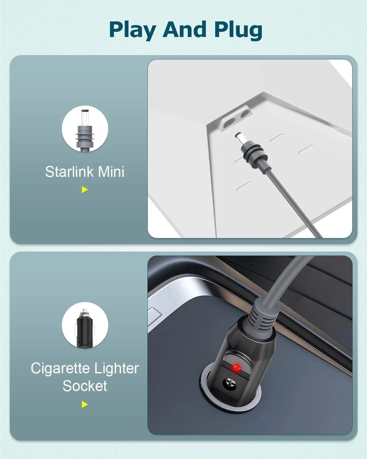 Starlink Mini DC Car Power Cable 12V – Type-C & Cigarette Lighter