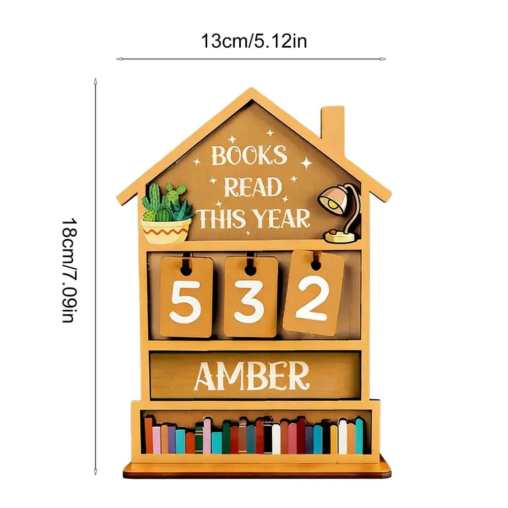 Wooden Book Counter Tracker – Annual Reading Sign & Shelf Decor